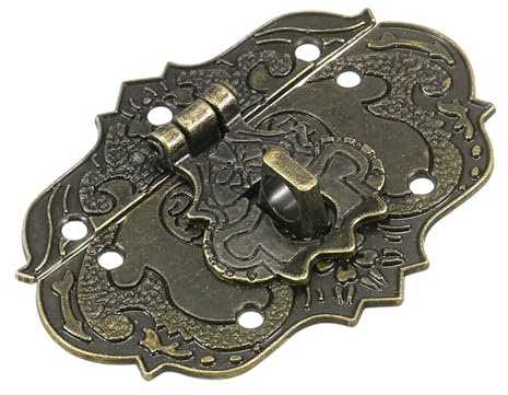 QUARKZMAN Antike Verschlüsse Embossing Latch Haspe Vintage Antik-Verschlüsse Dekorative Haken Beschläge für Vorhänge-Schloss Schlösser Truhen Kisten Schieber Holzkiste Koffer 71 x 53 mm