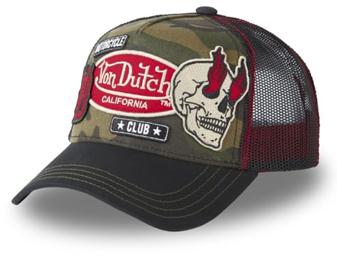 Von Dutch Kappe für Damen und Herren, Trucker-Kappe, mit Patches, verstellbar, Schwarz , Einheitsgröße