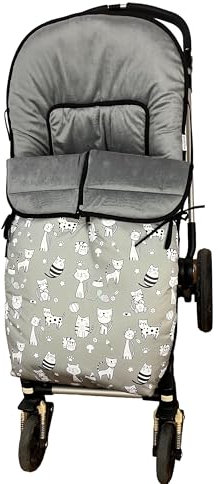 Saco Silla de Paseo Casi Universal Saco Polar Invierno con Cremallera, Cabezal ajustable, Saco impermeable y Transpirable, Fácil Limpieza (Grsi oscuro Cats)