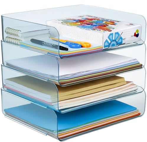 Purilit design 4 PCS Ablagekorb für A4, Dokumentenablage aus Plastik Kunststoff, A4-Papierablage für Zuhause,Schule,Büro,Stapelbare Briefablage für Akten,Schreibtisch Organizer Briefkorb