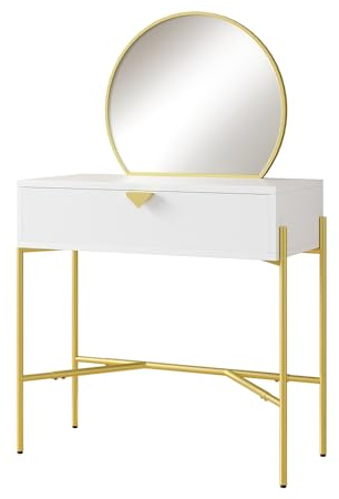 Vicco Frisiertisch mit Spiegel Melissa, Frisiertisch mit Spiegel, Weiß, 84.4 cm mit Schublade