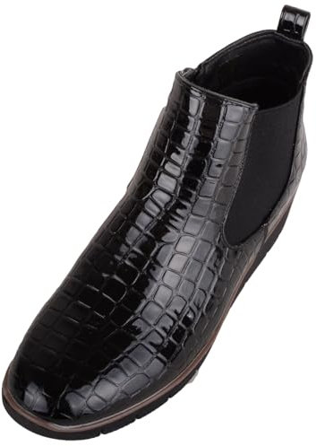 ABSOLUTE FOOTWEAR Stivaletti Chelsea da donna in ecopelle verniciata, con zeppa e doppio tassello, Nero , 39 EU