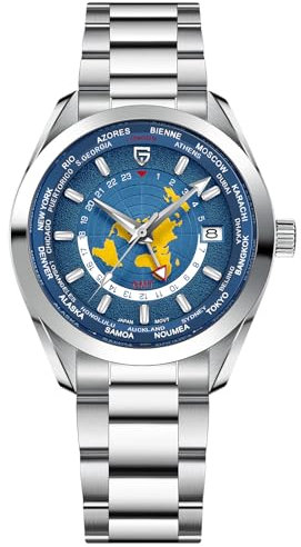 Pagani Design 1788 GMT Herren-Automatikuhren, gehobenes NH34 GMT-Uhrwerk, voller Edelstahl, 100 m wasserdicht, luxuriös, modische Herrenuhren mit doppelter Zeitzone, dunkelblau, Armband