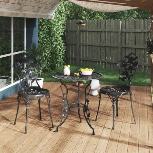 AJJHUUKI Outdoor Sitzgelegenheit-Outdoor-Stuhl-Bistrostühle 2 Stück Aluminiumguss schwarz