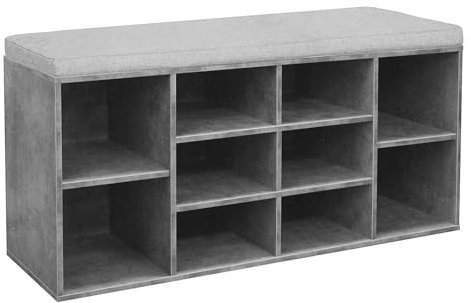 HTI living Garderobenbank mit 10 Regalfächern inkl. Sitzkissen Beton Schuhregal Sitzbank