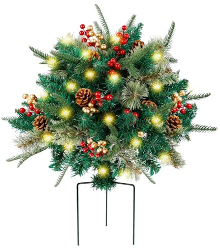 Faux Christmas Flowers for Outdoor Planters,Holiday Planter Filler,Christmas Pot Fillers,Christmas Holiday Planter Decorations,with Pine Cone Ornaments,for Pathway, Lawn, Patio (1PCS)