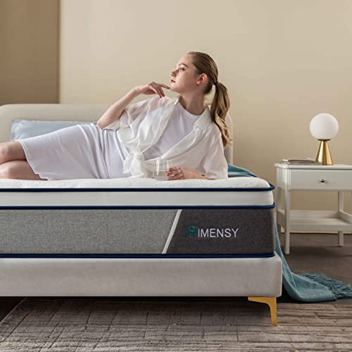Rimensy Queen Mattress,14 Inch Hybrid Mattresses in a Box,Gel Memory Foam and Individually Wrapped Pocket Coils Innerspring Mattress for Motion Isolation,Medium Firm,Queen Size Mattresses