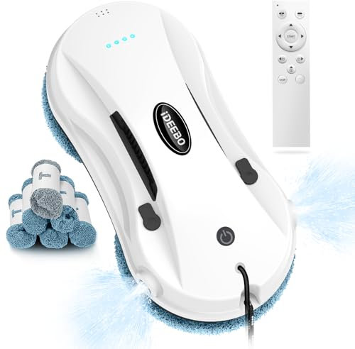 iDEEBO C200 Robot Nettoyeur de vitres, Planification Intelligente du Chemin du Nettoyage des fenêtres, Spray d'eau Automatique, Conception de sécurité en Hauteur, 12 Chiffons de Nettoyage