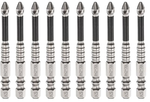 sourcing map 10pcs Impact Phillips Screwdriver Bit PH2 (#2) Anti Slip Tip 1/4 Hex Shank 2.8 (70mm) Long Magnetic Cross Screw Driver Industrial Power Drill Bits