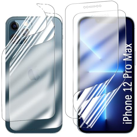Yxiummo Hydrogel Film for iPhone 12 Pro Max,2 Pcs Screen Protector Soft with 2 Pcs Back Film Transparent HD Clear,Anti-Bubble,Self-Healing Easy Installation[Not Glass]