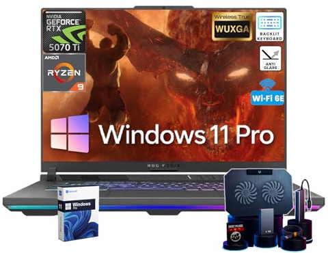 ASUS Ordinateur portable de jeu ROG Strix G16 • Dédié GeForce RTX 5070 Ti 12 Go GDDR7 • Écran WUXGA 300 nits 16'' • AMD Ryzen 9 8940HX (16 cœurs) • KB rétroéclairé • Win 11 Pro • Accessoires • 32 Go