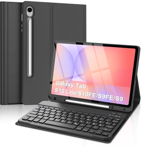 WINCHKING Tastatur Hülle für Samsung Galaxy Tab S10 Lite/S10 FE/S9 FE/S9 | Abnehmbar Hülle mit Stifthalter, Bluetooth Tastatur für Samsung Galaxy Tab S10 Lite/S10 FE/S9 FE/S9, QWERTZ Layout, Schwarz