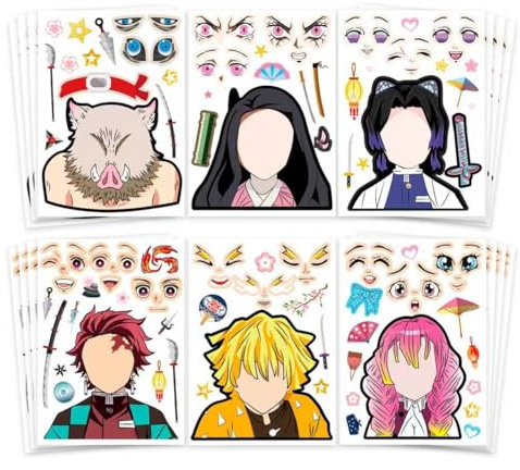 24-teiliges wiederverwendbares Anime-Charakter-Aufkleber-Set für Kinder – Fantasie-Gesichter-Sticker, Lustiges Bastelset für Geburtstagsfeiern, Mitgebsel & Klassenzimmerzubehör
