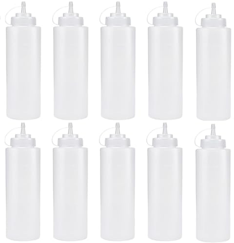 Stormshopping 10PCS 240ml/8oz Squeeze Bottles, Plastic Condiment Bottle with Twist On Cap Lids, Squeeze Bottle for Sauces, Ketchup, Barbecue, Syrup, Paint