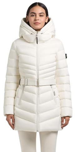 khujo Damen langer Steppmantel warme Winterjacke mit herausnehmbarem Inlay, abnehmbarem Taillengürtel, verstellbarer Kapuze und 2-Wege-Reißverschluss Kina XS-XXL