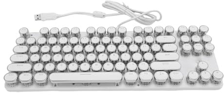PUSOKEI Teclado Mecánico para Juegos Estilo Máquina de Escribir, Teclado Retro Punk para Juegos con Retroiluminación RGB, Interruptor Azul, Teclas Redondas, Teclados con Cable USB de 87 (White)