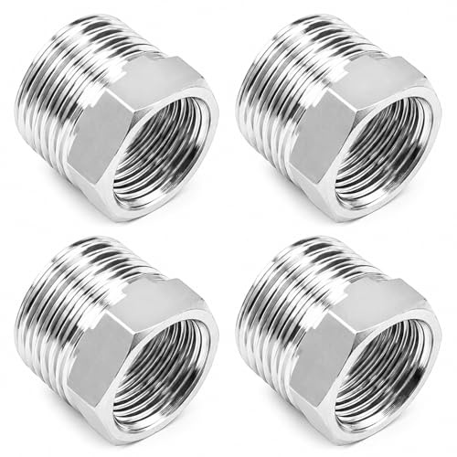 YOGAZEN 4 Stück Reduzierstück 3/8 auf 1/4 Zoll, Adapter 3/8 zoll auf 1/4 zoll, Edelstahl Reduzierstück Gewindefitting, Außengewinde-Innengewindeverbindungen, Geeignet für Industrie, Rohre, Wasser Usw