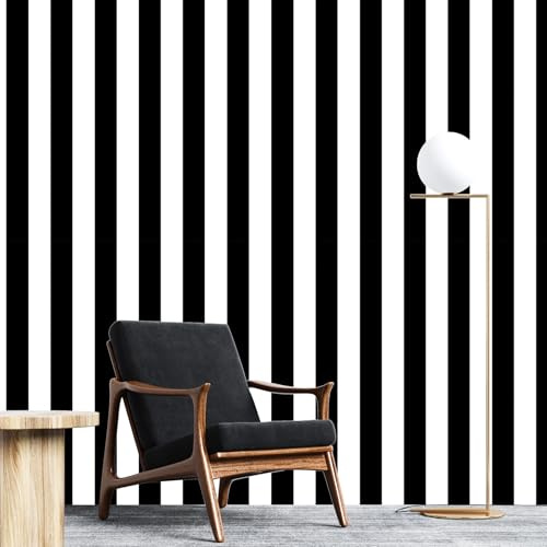 Uooar Black and White Striped Wallpaper 44cmx305cm Modern Removable Self Adhesive Peel and Stick Wallpaper Vinyl Furniture Wrap for Living Room, Bedroom, Cabinets