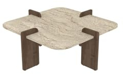 Modern Coffee Table, 90 x 35 x 90 cm, Travertine & Walnut Colors | 100% Melamine Coated Chipboard | Stylish & Functional Design for Any Living Space