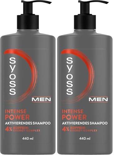 Syoss Shampoo MEN Intense Power Aktivierendes Shampoo (440 ml), Herren Shampoo für normales Haar, Haarshampoo stimuliert die Haarwurzeln ab der ersten Anwendung, Formel mit 4% Koffein-Energy-Komplex