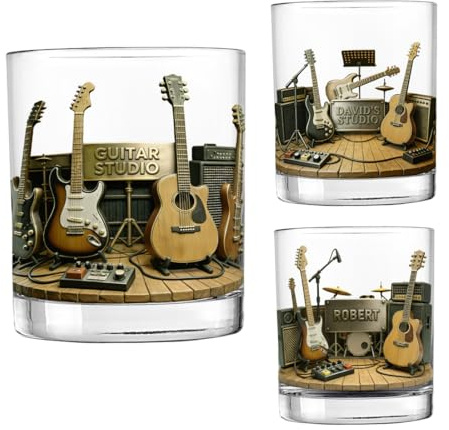 GSTFY Personalised Name Whiskey Glass 10oz Guitar Studio Theme Best Man Father Day Birthday Gifts for Wedding Music Lover Boyfriends Guitar Players 3 Styles