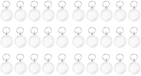 MOBUTOFU 30pièces Lot de Porte-clés Photo Acrylique Ronds Personnalisables Cadre Photo Transparent DIY pour Clés Sacs et Décorations