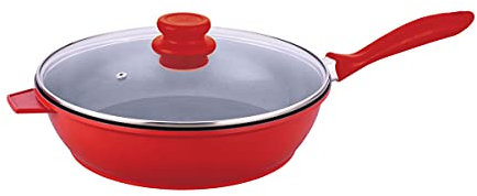 NEA Sauteuse avec couvercle en céramique anti-adhésive 24 cm ou 28 cm en rouge, Acier, Black Ceramic, 24 cm