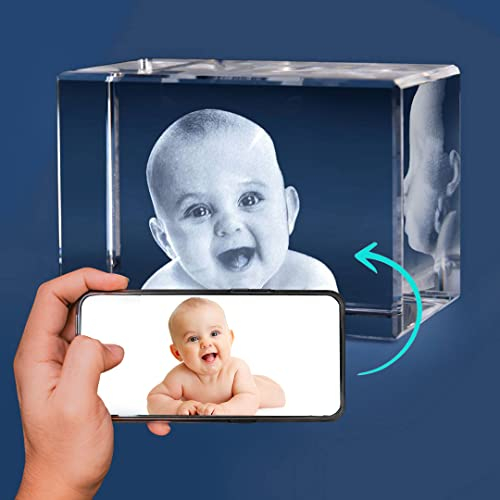 LOOXIS Personalisiertes 3D Laser-Foto vom eigenen Bild in Glas gelasert – Geschenk-Idee zu Weihnachten, Geburtstag, Hochzeitstag, Frauen und Männer – Quader, S Querformat
