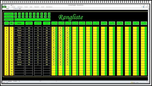 SEK Digitale Rangliste für Klubwettbewerbe Spielplan für bis zu 20 Spieler z.B. für Knobeln, Dart, Snooker, Golf u.s.w.