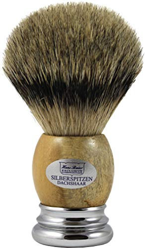 Hans Baier Exclusive Rasierpinsel Silberspitze Teakholz mit Metallfuss - Größe. 1
