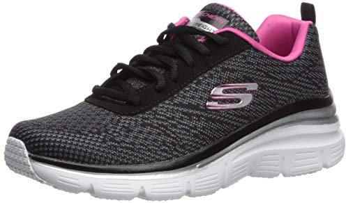 Skechers Fashion Fit Bold Boundaries, Zapatillas Mujer, Black Mesh/Hot Pink Tirm, 38 EU