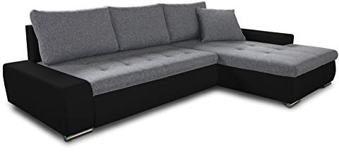Ecksofa mit Schlaffunktion Faris - Couch mit Bettkasten, Big Sofa, Sofagarnitur, Couchgarniitur, Polsterecke, Bett (Schwarz + Grau (Madryt 1100 + Inari 91), Ecksofa Rechts)