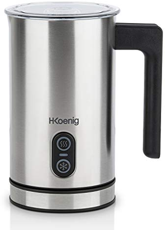 Espumador de Leche Eléctrico H.Koenig MLK8 Acero Inoxidable 0,24L, Espuma Cremosa Fría o Caliente, Revestimiento Antiadherente, Auto apagado, Ideal para Cafés, Chocolates Calientes, Cappucinos, Lattes