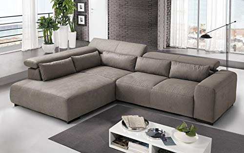 Dafne Italian Design Ecksofa 3-Sitzer mit Halbinsel links Stoff Sparta Mud (cm 309 x 225 x 70 cm)