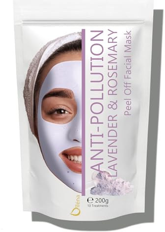 Alginate Peel-Off Feuchtigkeitspuder Maske, Mitesserentferner Gesichtsmaske Vegan, kein Abwaschen, Peeling und Porenreinigung 200 g + freie Dosis (Anti Pollution Lavendel & Rosmarin Maske)