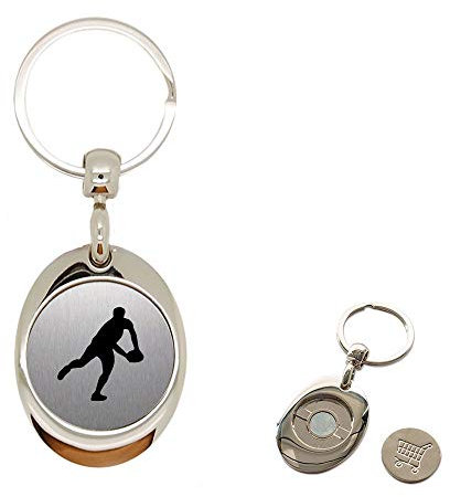 Mygoodprice Porte clé en Métal alu brossé avec jeton aimanté gravé Rugby