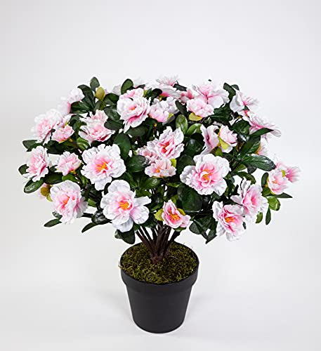 Seidenblumen Roß Große Azalee 36cm pink-weiß im Topf LA Kunstpflanzen Kunstblumen künstliche Blumen Pflanzen Azaleenbusch