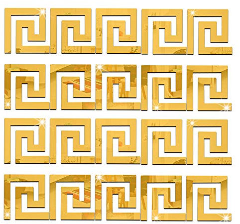 Bestine Spiegel Wandaufkleber 3D abnehmbare Selbstklebende Acrylfliesen Spiegel Abziehbilder Kunst DIY Dekor Home Office Wand Fuß Linie Tapete Grenzen Sockelleiste (Gold,20)