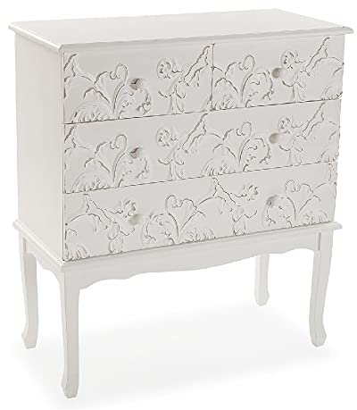 SuskaRegalos - Kommode 5 Schubladen Weiß aus dekoriertem MDF - Maße: 78 x 36 x 88 cm