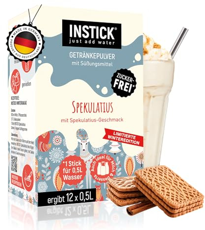 INSTICK Zuckerfreies Instant-Getränk für Milchprodukte (Spekulatius) - 1 Packung für 12 x 0,5 L - Ideal für Milch, Joghurt, Skyr, Quark- Vegan & Kalorienarm