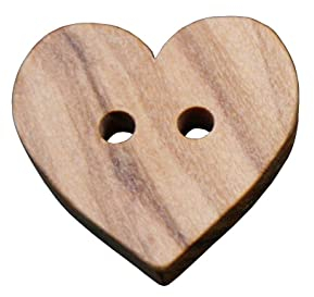 süße Holz Knöpfe 2 Loch Holzknöpfe in Herz Form aus echtem Oliven Holz und teilweise sichtbarer Maserung (10 Stück) (18mm)