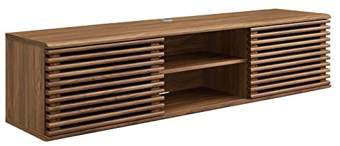 Modway Render Mid-Century Modern Wall Mount 60 Zoll Media Console TV Stand in Walnuss, One Size