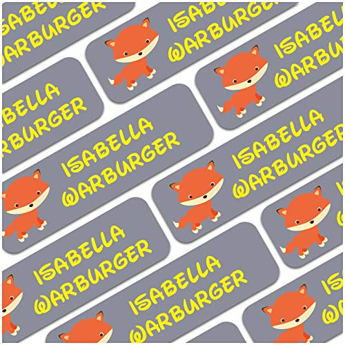 80 x Namensaufkleber Wunschname personalisiert je 3,5x1cm Aufkleber mit Kinder Name Beschriftung Schule Kindergarten Kleidung Sticker (Nr. 38 Fuchs, Für Textilien)