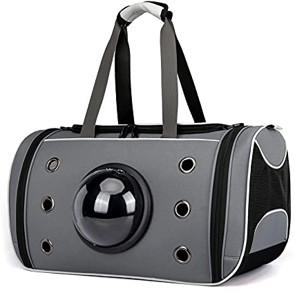 RAIKOU Haustiertasche Tragetasche Haustier transparente Raumkapsel-Tasche Hundekäfig atmungsaktive Umhängetransporttasche für Katzen und Hunde(Grau)