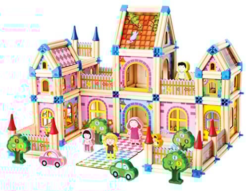 Bino world of toys Holzbausteine Schloss, Spielzeug für Kinder ab 3 Jahre, Kinderspielzeug (Motorikspielzeug mit 268 Teilen, Holzspielzeug)