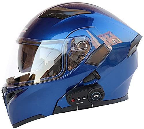 STTTBD Motorrad Integrierter Bluetooth-Helm Funk Sprechanlage Motorrad-Klapphelm mit Anti-Fog-Doppelscheib ECE Zertifiziert Helm F,XXL=(63-64CM)