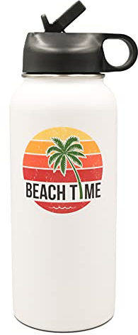 Lifecraft Beach Time 18/8 Stainless Steel Vacuum Insulated Sweat Proof Water Bottle Large 32 Oz Wide Mouth with Straw Flip Lid, Handheld Sport Design Hydro Metal Jug