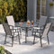 DKIEI Garden Furniture Sets Table & 4 Chairs Set 105CM Round Garden Dining Table with Parasol Hole Garden Folding Chairs for Patio Deck Indoor Outdoor Black