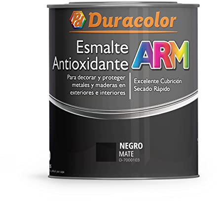 Esmalte Antioxidante ARM - Color Negro Mate - 250ml - Superficie Exterior e Interior - Acabado Mate y de Rápido Secado - Excelente Dureza y Resistencia - Duracolor