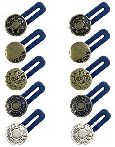 10 Stück Expander Knopf für Extender, Jeans, Hosen, Kragen, 5 Stile, Hosen, Taille, kein Nähen, sofortiger Silikonverlängerungsknopf für Damen und Herren